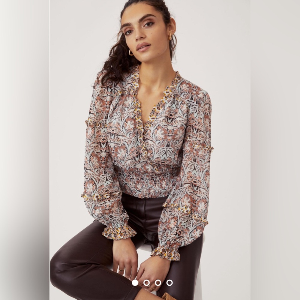 NWT Anthropologie Printed Ruffle Blouse Size L